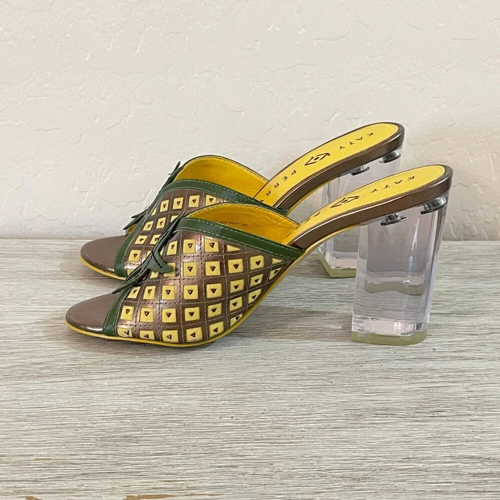 Katy Perry Sandals Heels 6 The Coolada Pineapple Clear Heels Slides Tropical - Picture 9 of 11